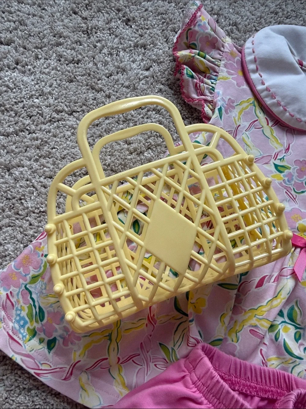Toddler Floral Pink Dress Set with Bloomers and jelly tote